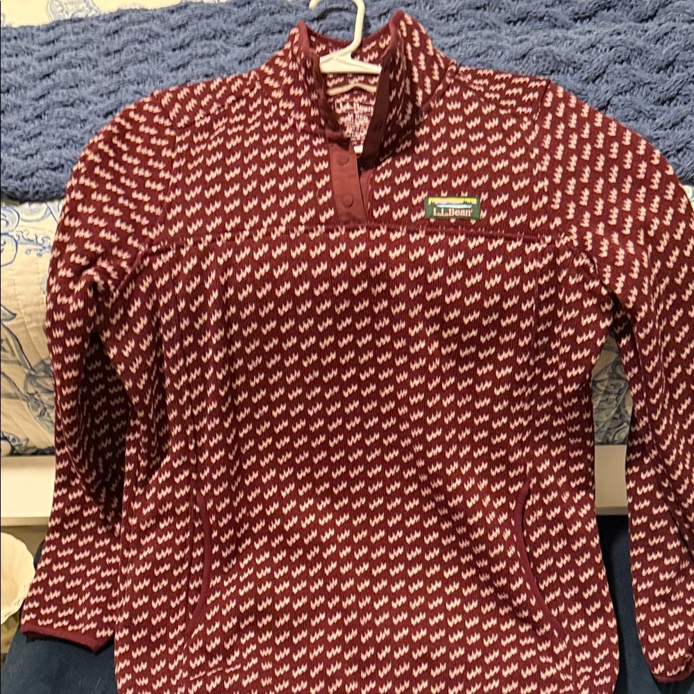 Ll Bean Burgundy Patterned Button Up Pullover. - image 1